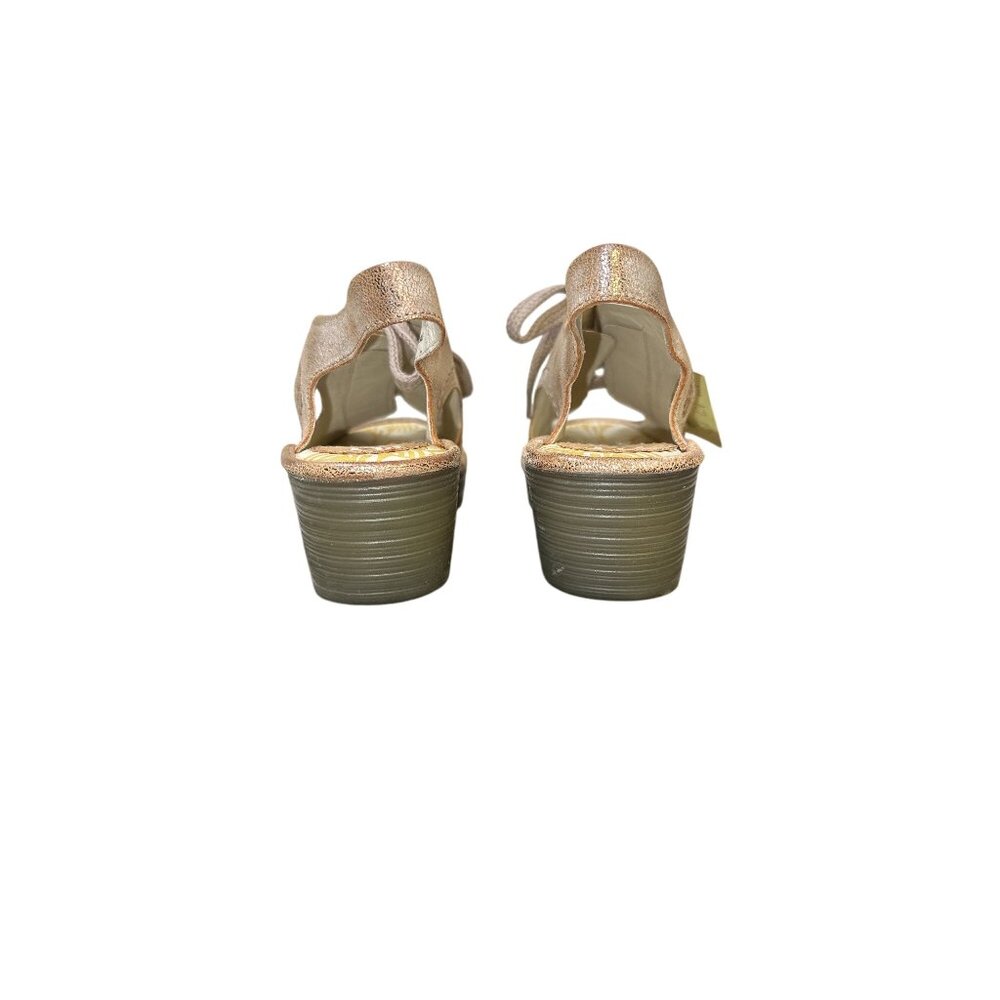 NWT Fly London Gold Metallic Slingback Wedge Shoes Size 8.5 - Picture 7 of 8